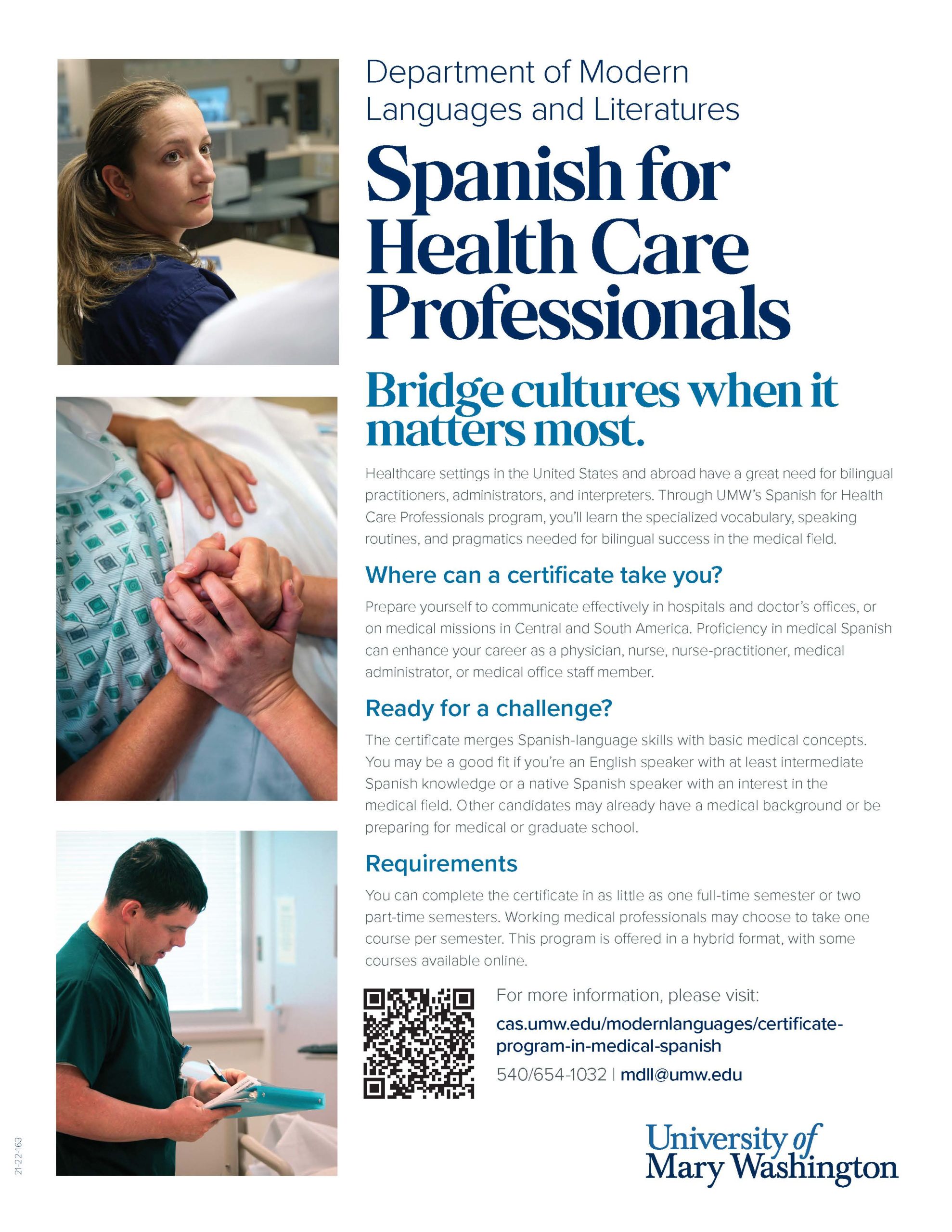 Flyer for Spanish for Health Care Professionals Certificate