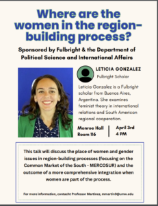 A flyer on event with info and photo of Leticia Gonzalez.