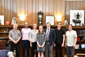 From left to right, Professor Craig Vasey, Professor Mike Reno, Kate Barry, Megan Murphy, Ben Willis, Jonathan Hollingsworth, and Professor Jason Matzke