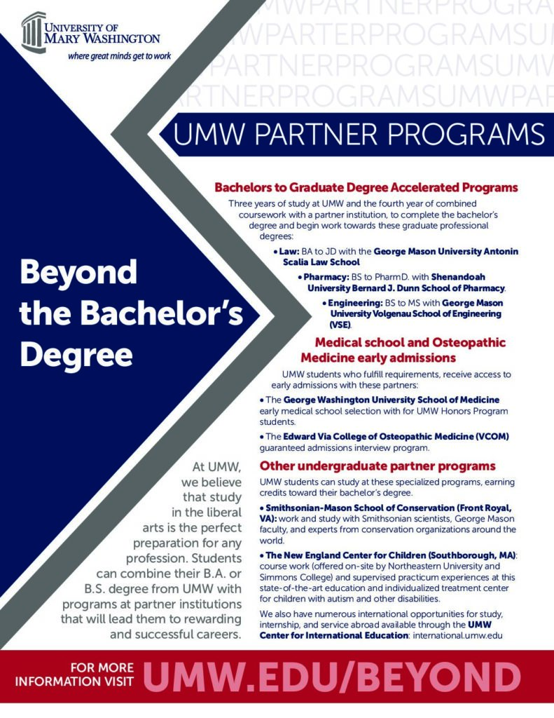 An image of a pdf file listing UMW partnership programs