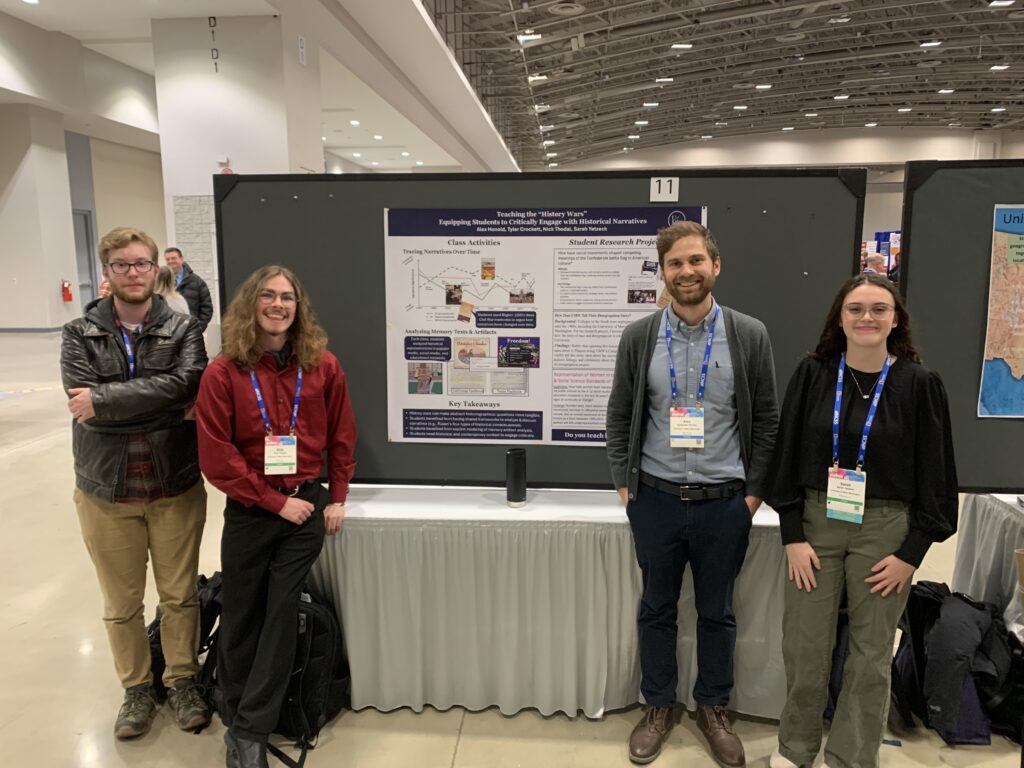 Tyler Crockett (Historic Preservation '28), Nick Thodal (History '28), Dr. Alex Honald, and Sarah Yatzeck (History '28) at the National Council for the Social Studies Annual Conference in Washington, DC.