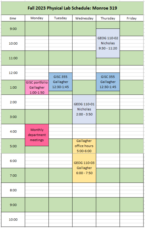 Monroe 319 Lab Schedule Spring 2023 - Geography