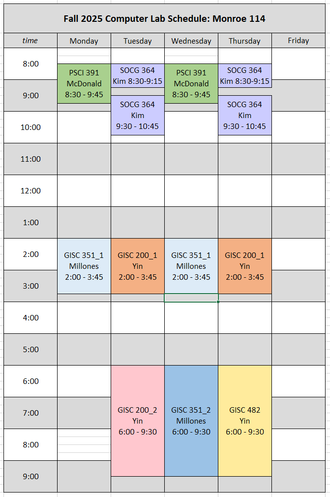 Lab Hours of Monroe 114 Fall 25