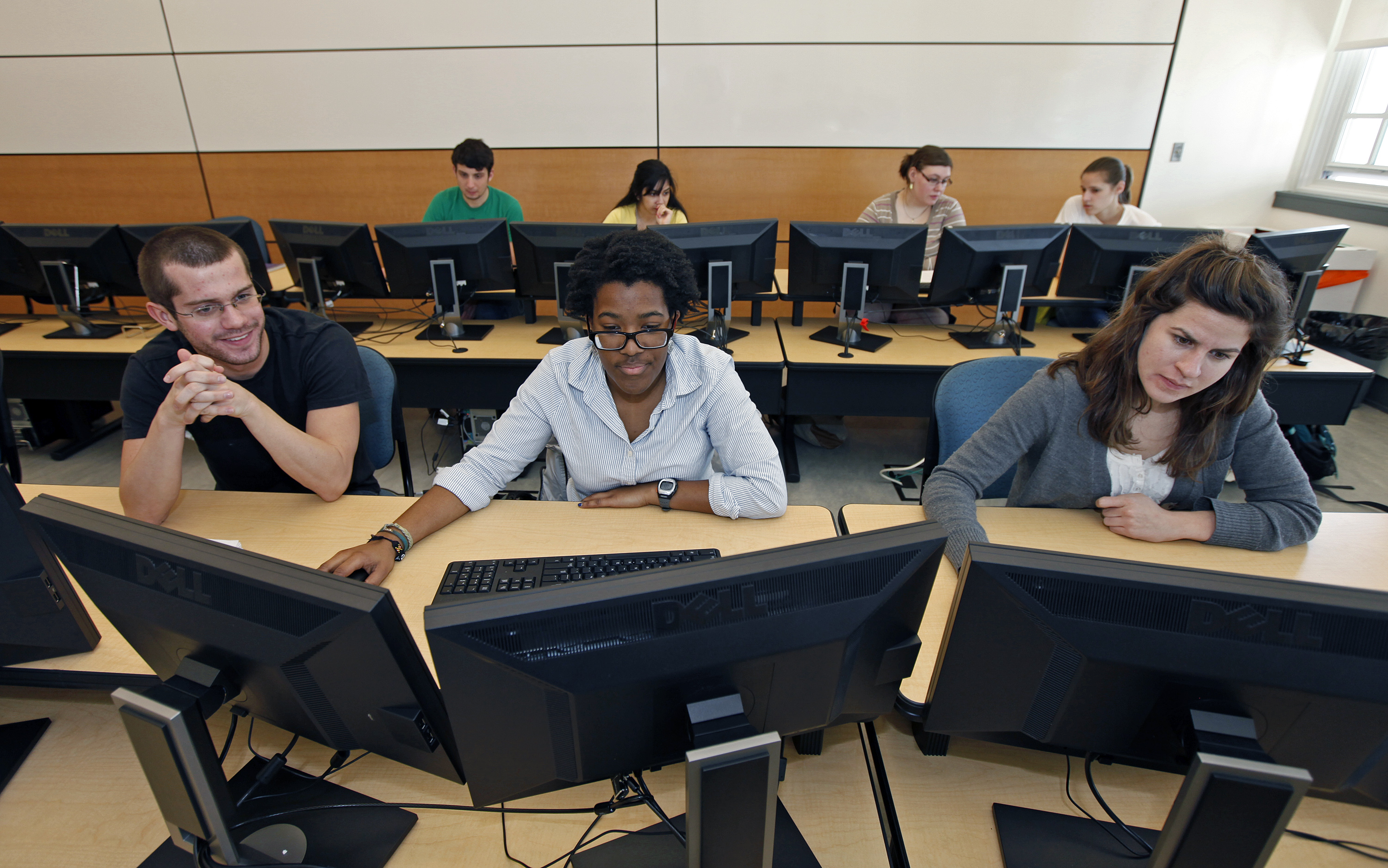 Students working in the GIS laboratory, Monroe Hall