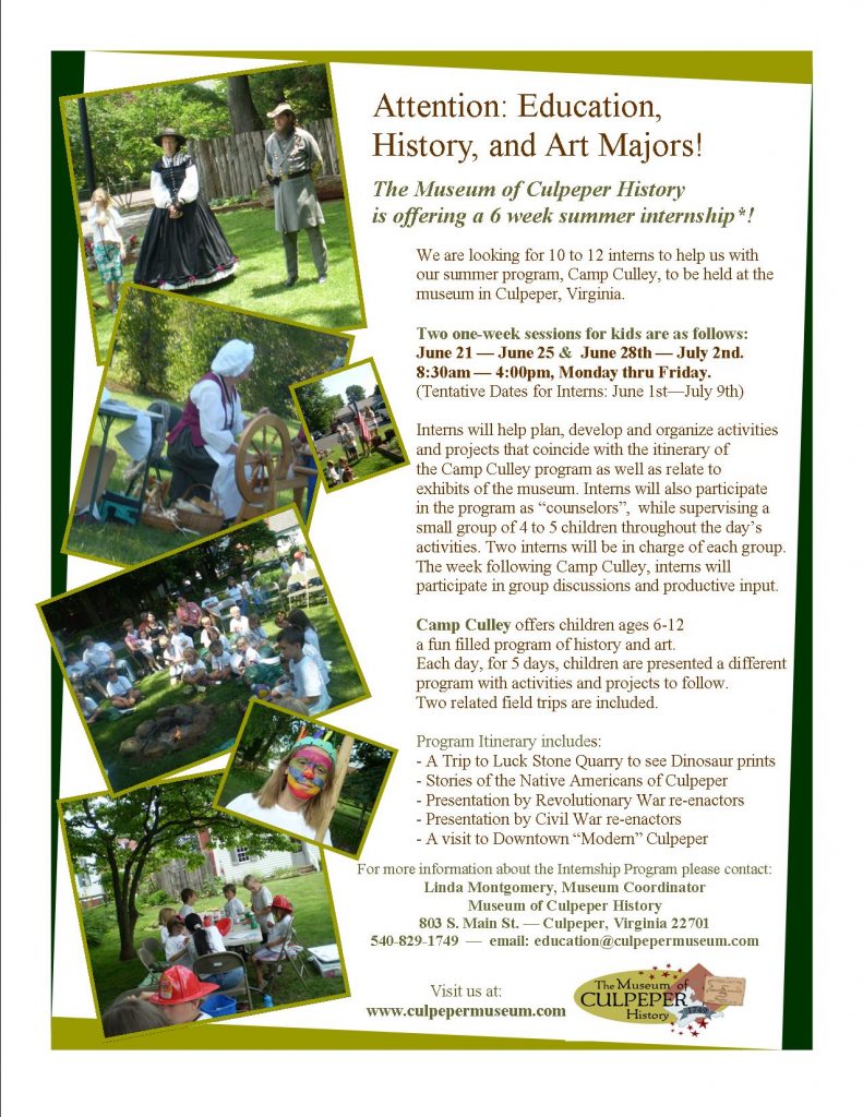 Summer Museum Internship History and American Studies