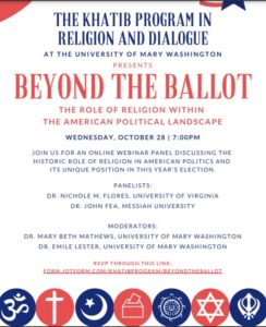 A flyer for the event. The bottom also has a ballot box symbol in the middle of various religious symbols of different faiths.