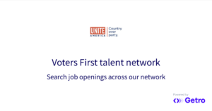 Brand for Voters First talent network to search job openings.