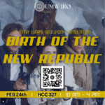 A flyer with event information and a background of four Star Wars characters posing together: Han Solo, Chewbacca, Leia Organa, and Luke Skywalker.