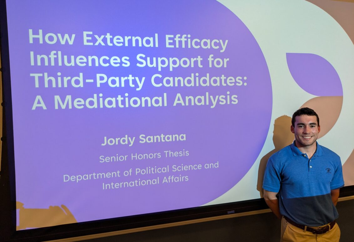 UMW graduate Jordy Santana presents his original research at the Annual Meeting of the Southern Political Science Association in San Juan, Puerto Rico.